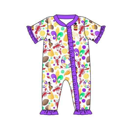 (Pre-order)SR2019 Anchor Corn Crayfish Print Baby Girls Mardi Gras Sleeper Zipper Romper