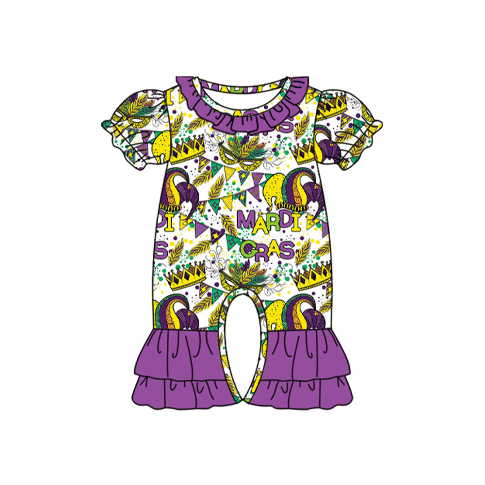 (Pre-order)SR2028 Hat Flag Print Baby Girls Mardi Gras Romper