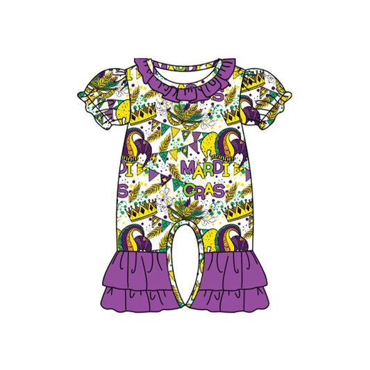 (Pre-order)SR2028 Hat Flag Print Baby Girls Mardi Gras Romper