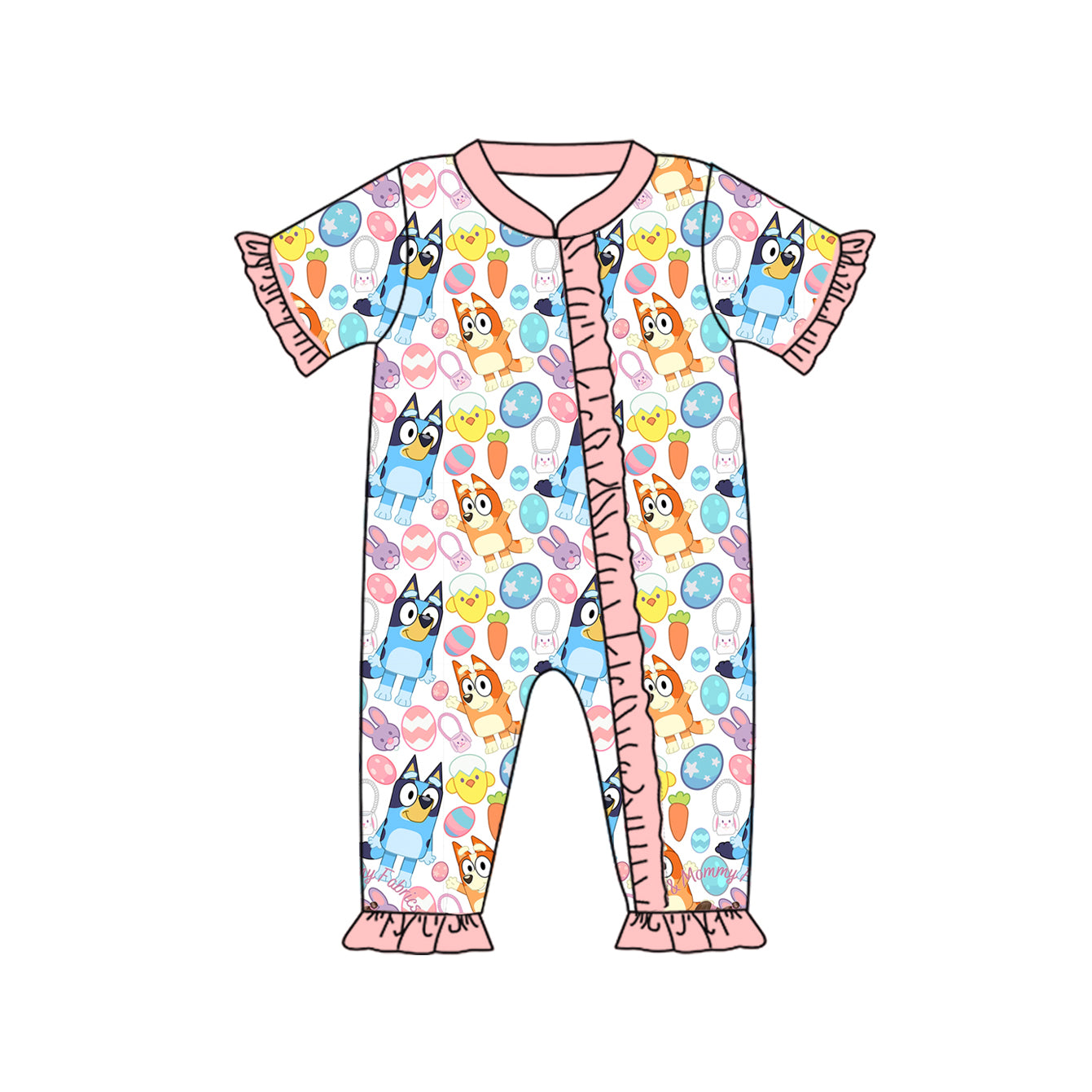 (Pre-order)SR2031 Cartoon Dog Eggs Print Baby Girls Easter Sleeper Zipper Romper