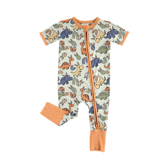 (Pre-order)SR2032 Dino Eggs Ear Print Baby Boys Easter Sleeper Zipper Romper