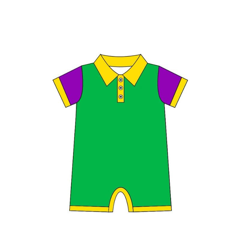 (Pre-order)SR2036 Green Purple Yellow Color Baby Boys Mardi Gras Romper