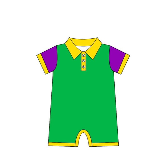 (Pre-order)SR2036 Green Purple Yellow Color Baby Boys Mardi Gras Romper