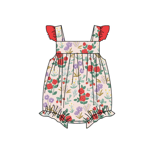 (Pre-order)SR2037 Flowers Print Baby Girls Summer Romper