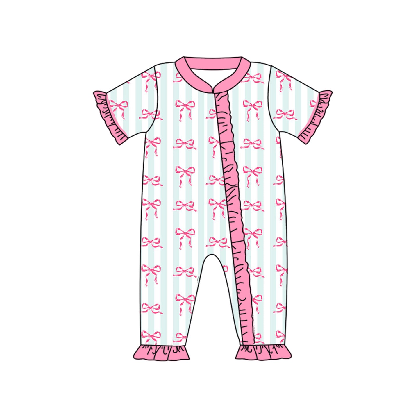 (Pre-order)SR2040 Pink Bows Print Baby Girls Sleeper Zipper Romper