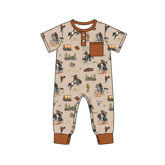 (Pre-order)SR2045 Cowboy Cactus Print Baby Boys Pocket Romper