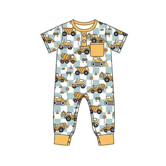 (Pre-order)SR2046 Construction Print Baby Boys Pocket Romper