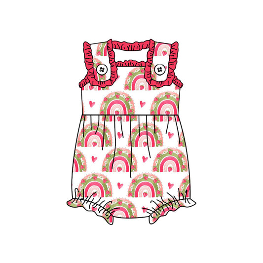 (Pre-order)SR2048 Rainbow Heart Print Baby Girls Valentine's Day Romper
