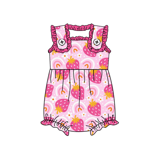 (Pre-order)SR2050 Strawberry Rainbow Flowers Print Baby Girls Summer Romper