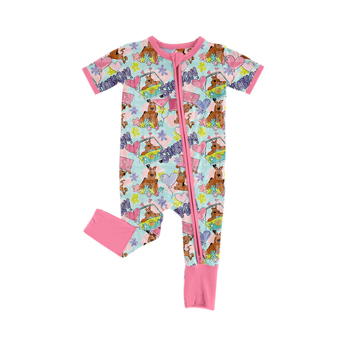 (Pre-order)SR2057 Cartoon Dog Heart Print Baby Girls Valentine's Day Sleeper Zipper Romper