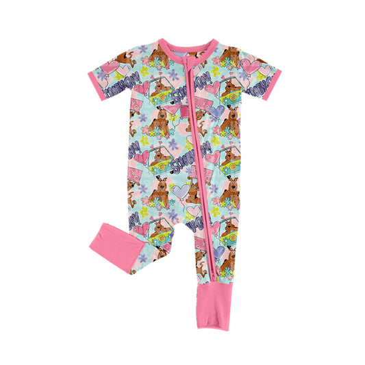 (Pre-order)SR2057 Cartoon Dog Heart Print Baby Girls Valentine's Day Sleeper Zipper Romper
