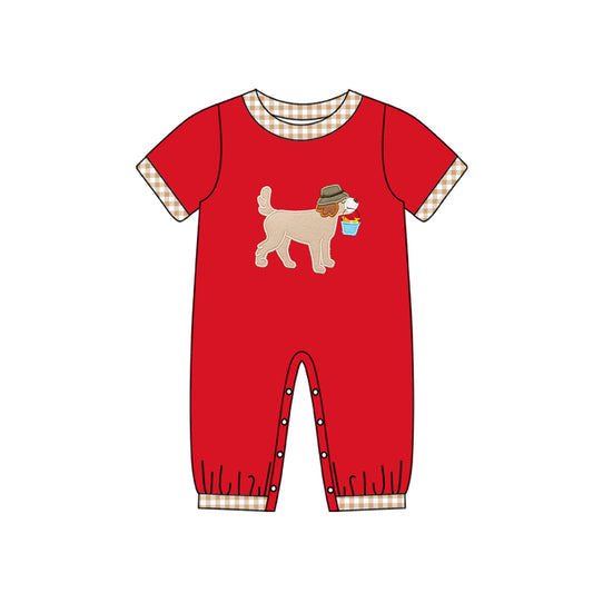 (Pre-order)SR2062  Dog Fish Red Print Baby Boys Romper