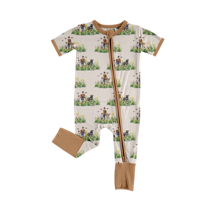 (Pre-order)SR2065 Go Hunting Dog Duck Print Baby Boys Sleeper Zipper Romper