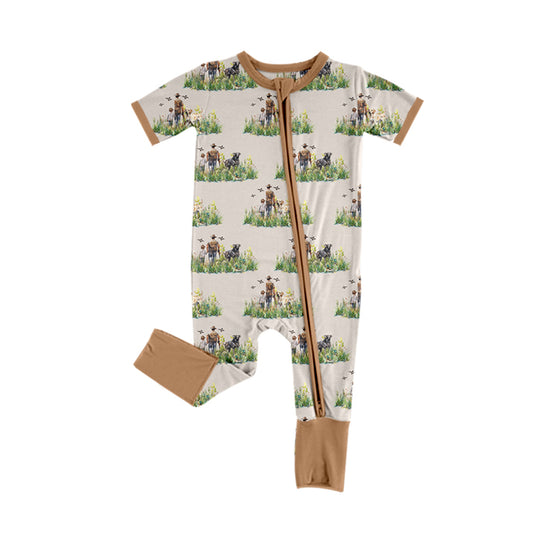 (Pre-order)SR2065 Go Hunting Dog Duck Print Baby Boys Sleeper Zipper Romper
