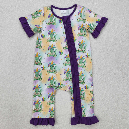 SR2068 Crocodile Tie-dye Print Baby Girls Mardi Gras Sleeper Zipper Romper