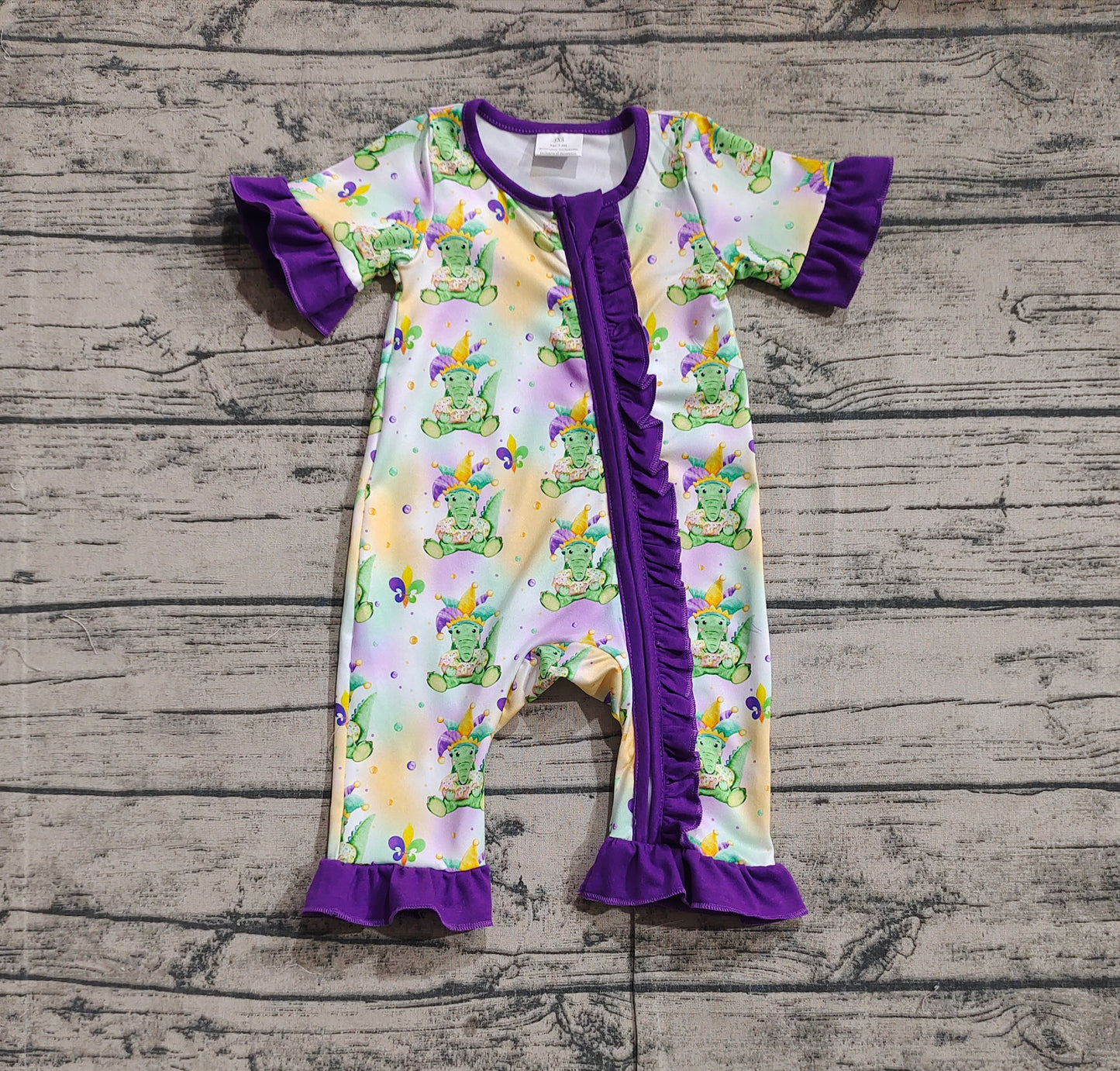 SR2068 Crocodile Tie-dye Print Baby Girls Mardi Gras Sleeper Zipper Romper