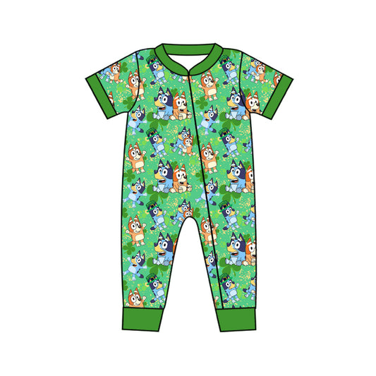 (Pre-order)SR2069 Cartoon Dog Print Baby St. Patrick's Day Sleeper Zipper Romper