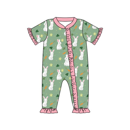 (Pre-order)SR2070 Bunny Carrot Print Baby Girls Easter Sleeper Zipper Romper