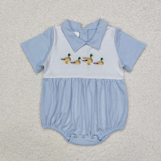 SR2071 Duck Embroidery Blue Color Baby Summer Romper