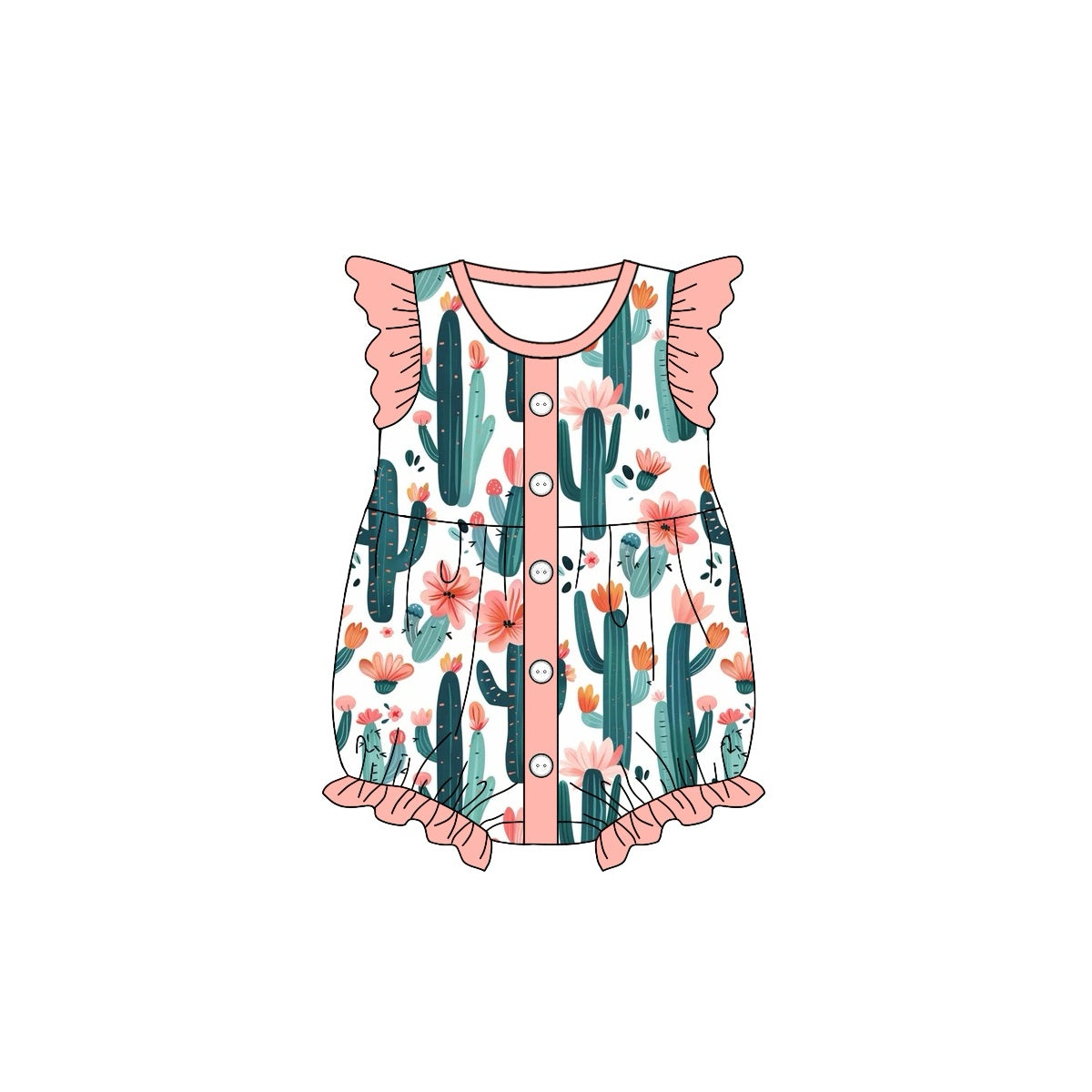 (Pre-order)SR2075 Cactus Flowers Print Baby Girls Summer Romper