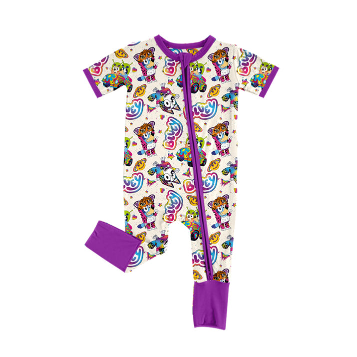 (Pre-order)SR2076 Cartoon Dog Rainbow Lisa Print Baby Girls Sleeper Zipper Romper