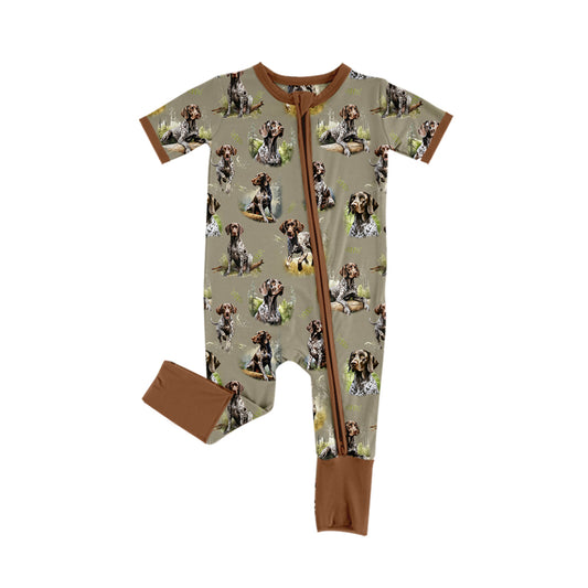 (Pre-order)SR2079 Dog Brown Hunting Print Baby Sleeper Zipper Romper