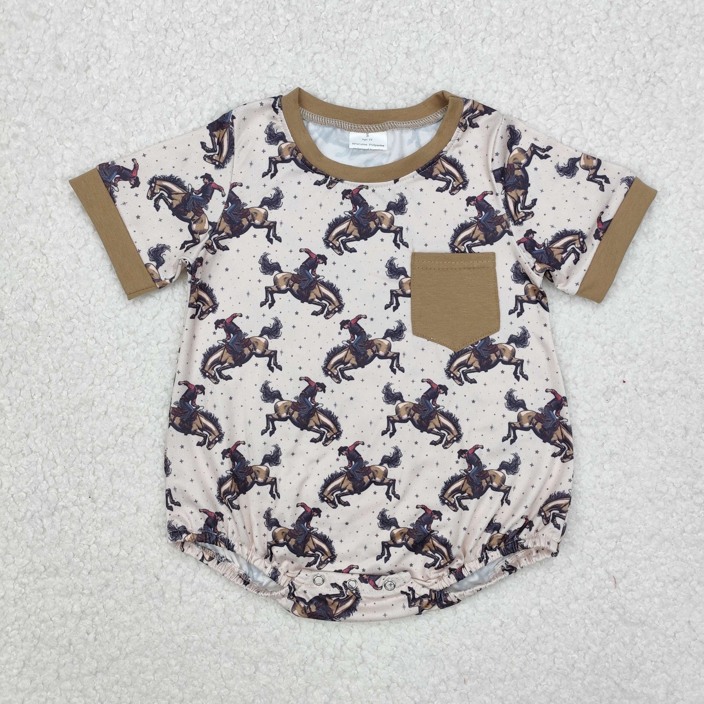 SR2085 Rodeo Print Pocket Baby Boys Western Summer Romper