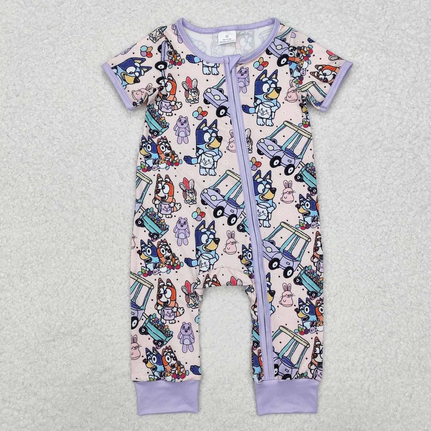 SR2095 Cartoon Dog Purple Print Baby Girls Easter Sleeper Zipper Romper