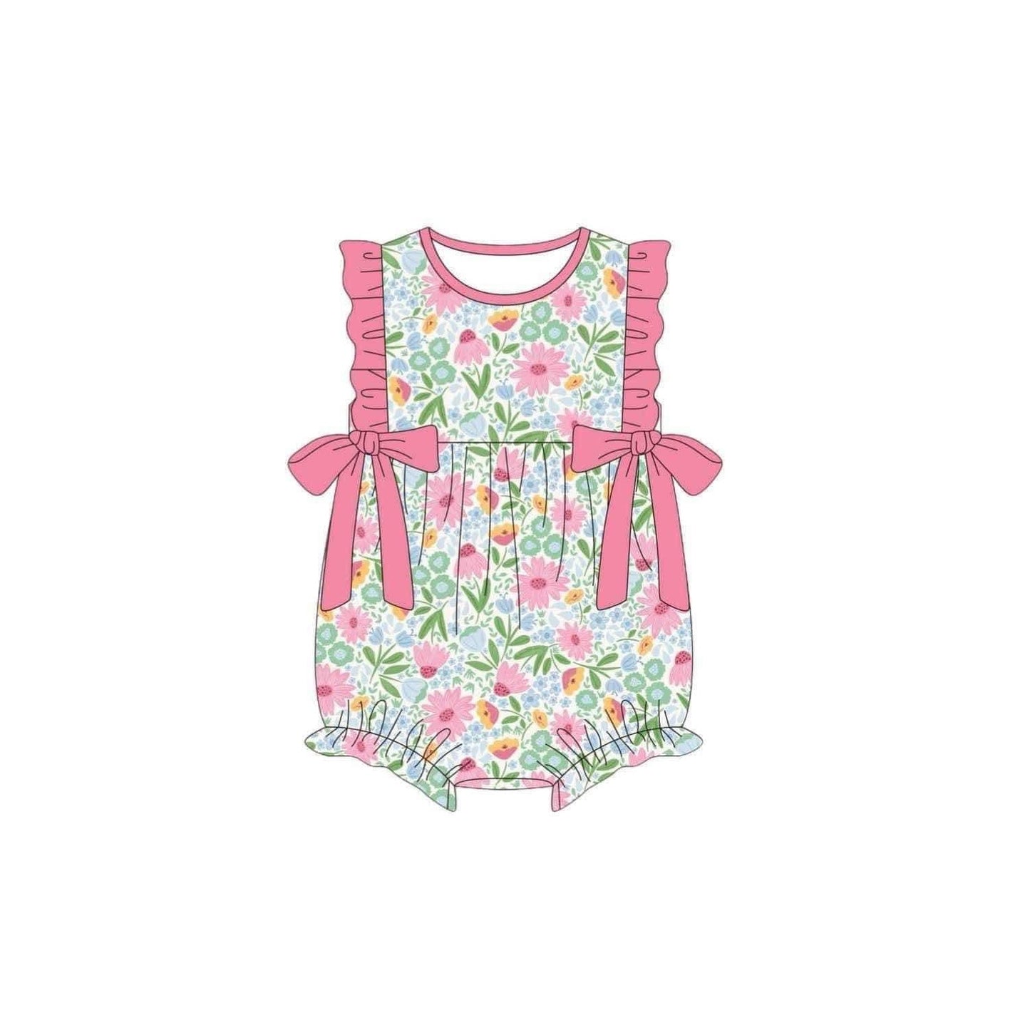 (Pre-order)SR2102 Flowers Print Baby Girls Short Sleeve Romper