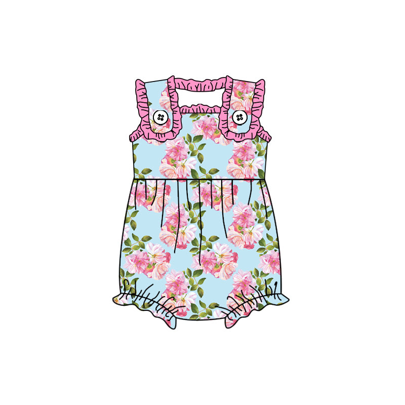 (Pre-order)SR2103 Flowers Print Baby Girls Summer Romper