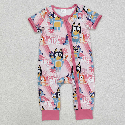 SR2105 Cartoon Dog Daddy's Girl Flowers Print Baby Girls Sleeper Zipper Romper