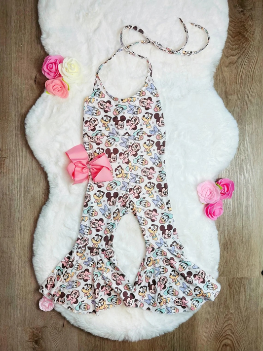 (Pre-order)SR2114  Cartoon Mouse Print Girls Halter Jumpsuits