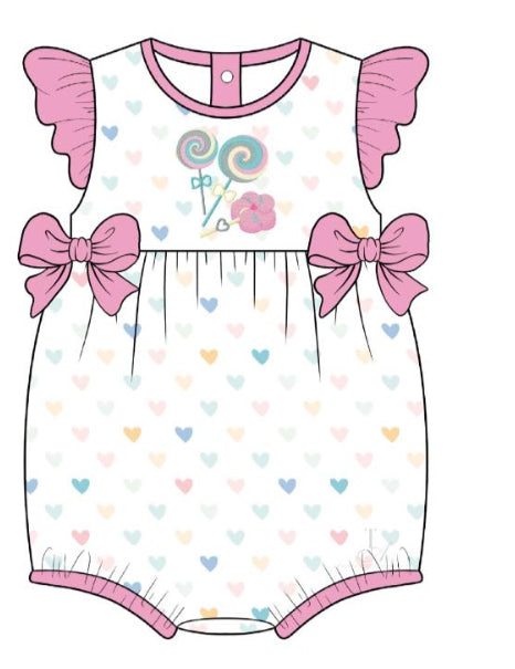 (Pre-order)SR2129 Lollipop Heart Print Baby Girls Summer Romper