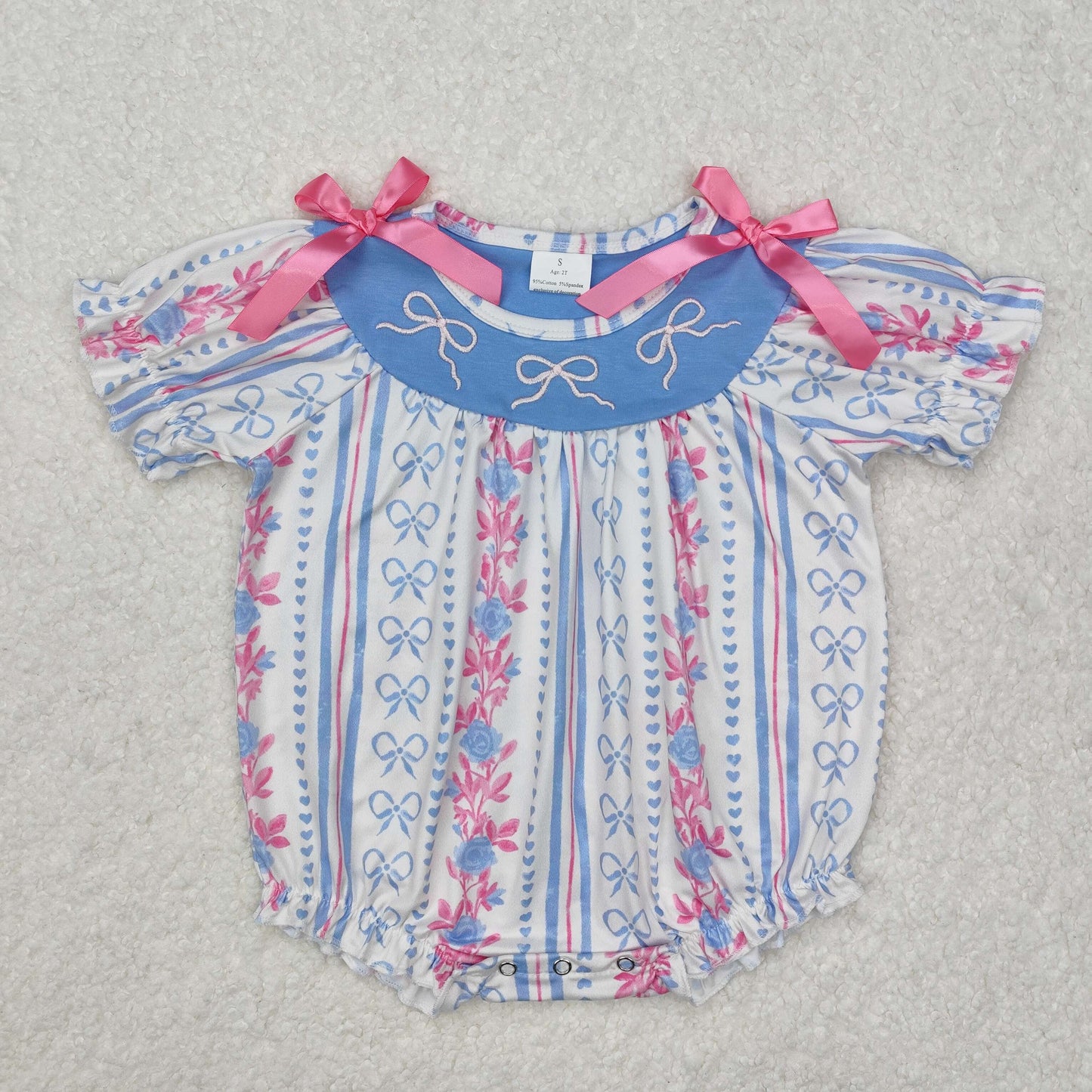 Bows Embroidery Flowers Print Sisters Summer Matching Clothes