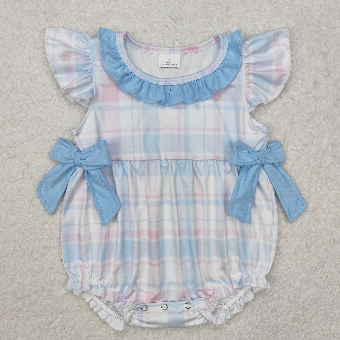 SR2139 Colorful Plaid Print Baby Girls Easter Romper