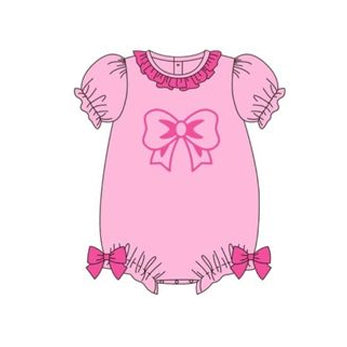 (Pre-order)SR2140 Pink Bow Print Baby Girls Summer Romper