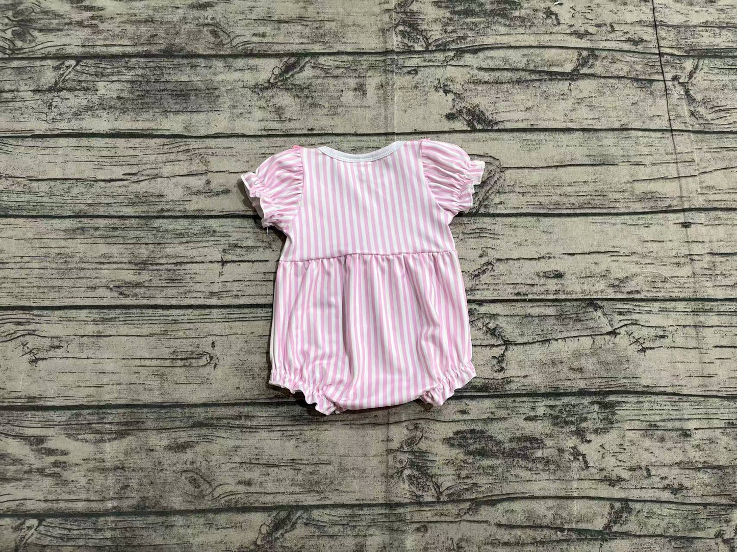 (Pre-order)SR2144 Bunny Pink Stripes Print Baby Girls Easter Romper