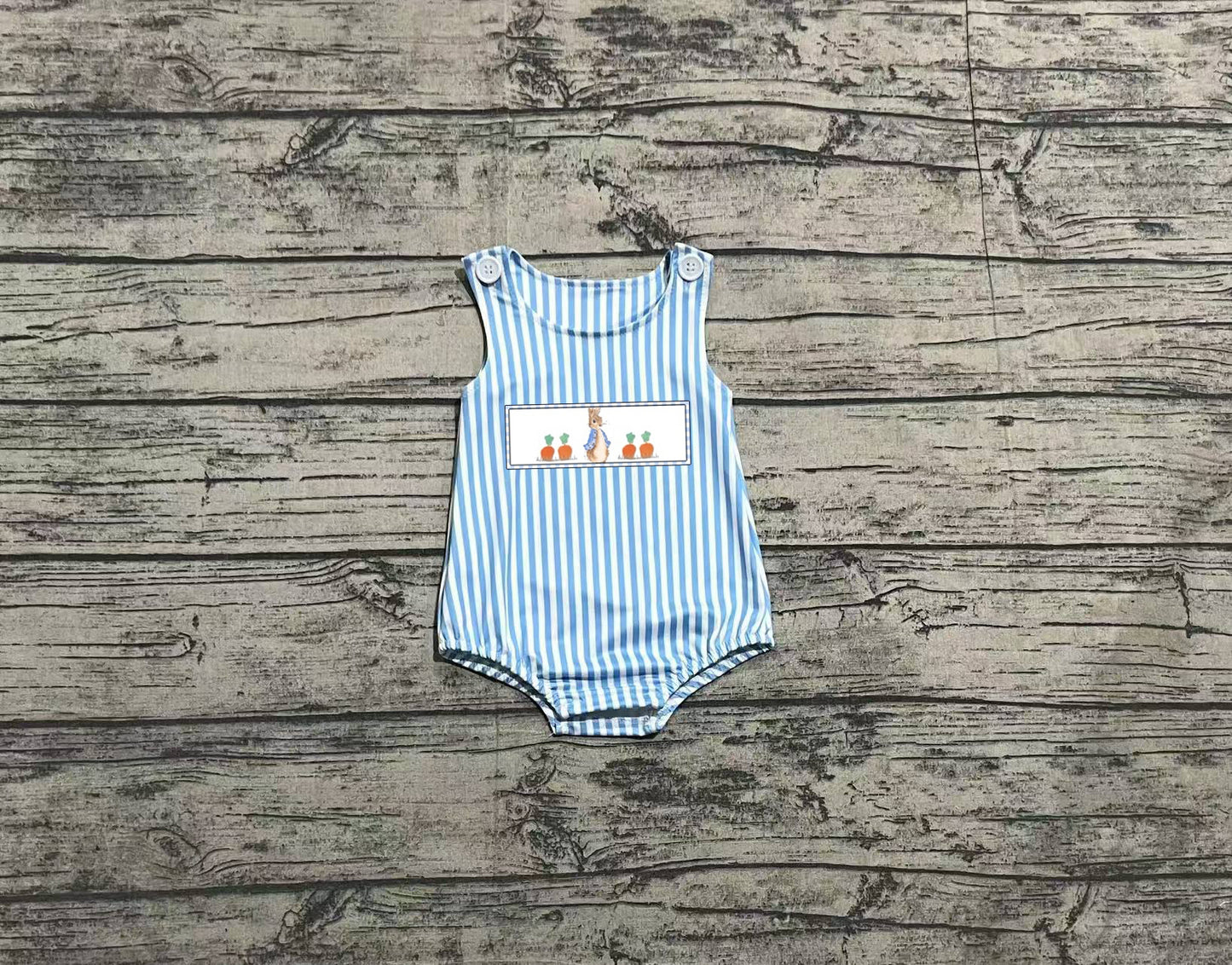 (Pre-order)SR2145 Bunny Blue Stripes Print Baby Boys Easter Romper