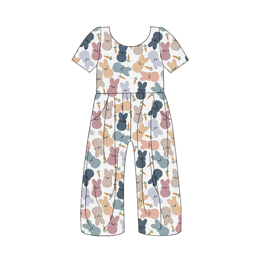 (Pre-order)SR2151  Bunny Carrot Print Girls Easter Jumpsuits