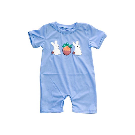 (Pre-order)SR2158 Bunny Carrot Blue Print Baby Boys Easter Romper