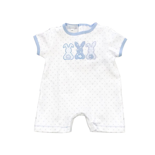 (Pre-order)SR2159 Bunny Blue Dots Print Baby Easter Romper