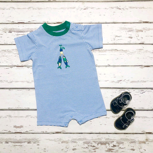 (Pre-order)SR2164 Fishing Stripes Print Baby Boys Summer Romper