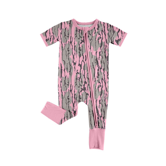 (Pre-order)SR2172 Pink Camo Print Baby Girls Sleeper Zipper Romper