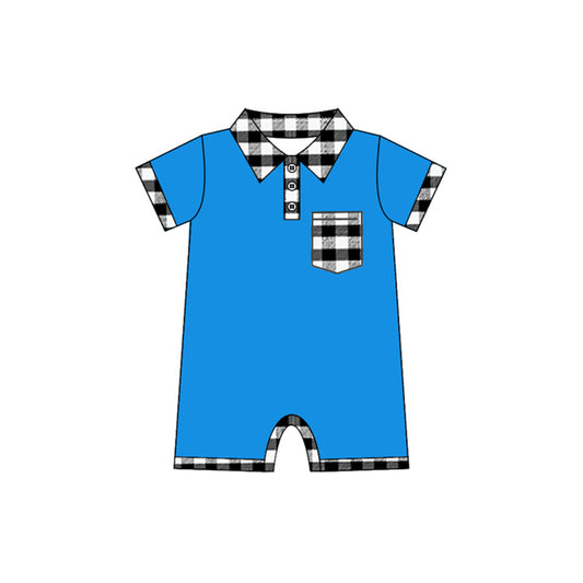 (Pre-order)SR2175 Plaid Print Black Baby Boys Summer Romper