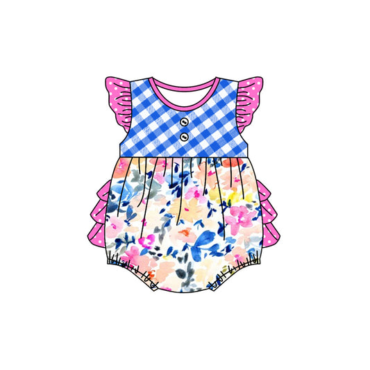 (Pre-order)SR2176 Flowers Print Baby Girls Summer Romper