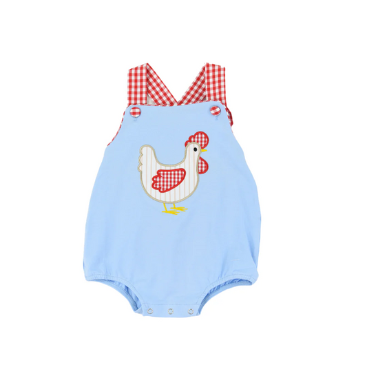 (Pre-order)SR2186 Chicken Blue Print Baby Girls Easter Romper