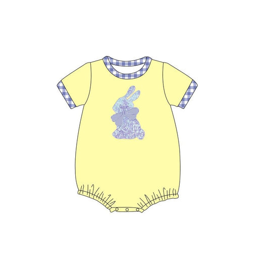 (Pre-order)SR2187 Bunny Yellow Print Baby Boys Easter Romper