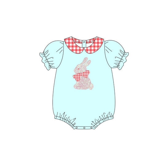 (Pre-order)SR2188 Bunny Blue Print Baby Girls Easter Romper