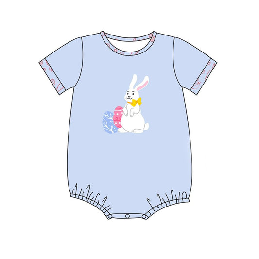 (Pre-order)SR2189 Bunny Eggs Print Baby Boys Easter Romper