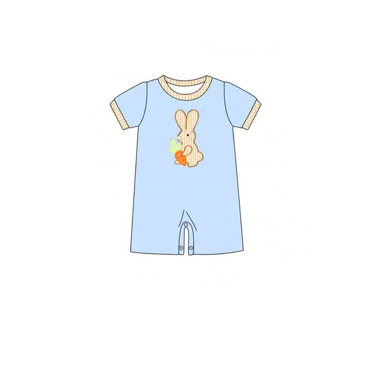 (Pre-order)SR2191 Bunny Carrot Blue Print Baby Boys Easter Romper